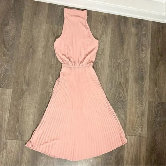 Babaton Aritzia Bautista Midi Dress Pleated Mock Neck Side slit Pink Size XXS - Picture 4 of 16